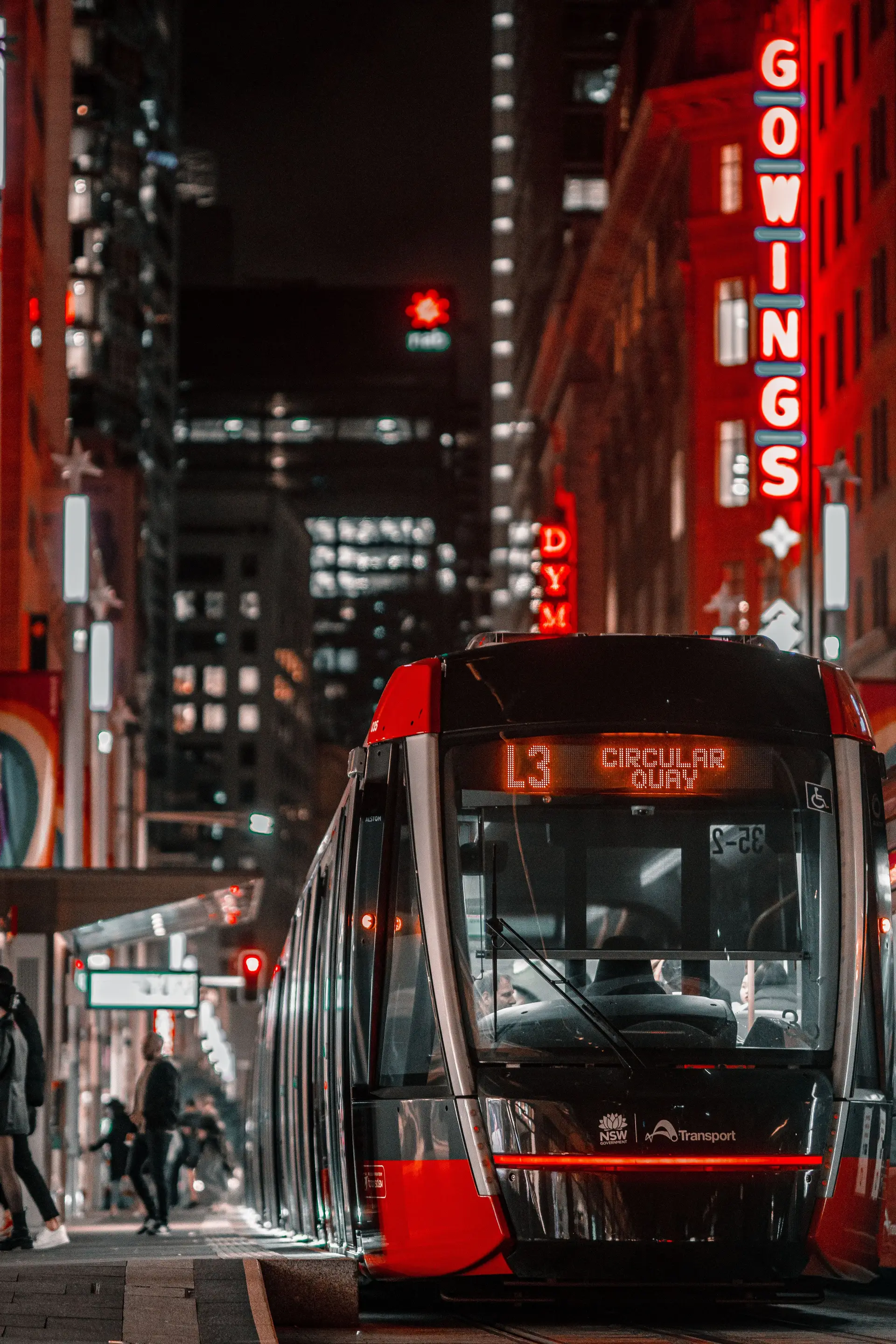 Sydney Circular Quay tram at night